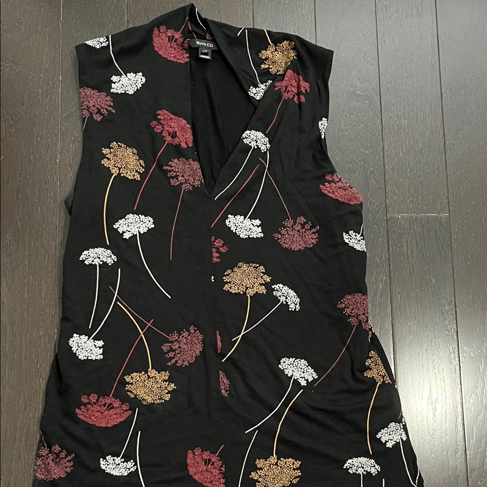 RW&CO. Black Blouse with Red and Gold Floral Design